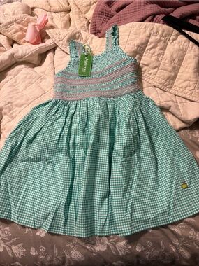 2026 Masters Girls' Green Gingham Smocked Sundress